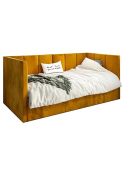 Musztardowe welwetowe łóżko z pojemnikiem Barnet 8X - 3 rozmiary ze sklepu Edinos.pl w kategorii Łóżka i materace - zdjęcie 172323067