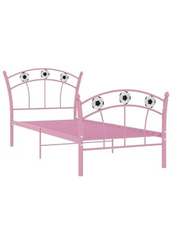 Różowe metalowe łóżko dla dziewczynki z motywem piłki 90x200 cm - Dizzel ze sklepu Edinos.pl w kategorii Łóżka dziecięce - zdjęcie 172323386