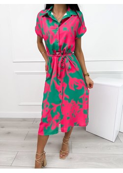 Zielona Sukienka w Różowy Wzór ze sklepu ModnaKiecka.pl w kategorii Sukienki - zdjęcie 172327828