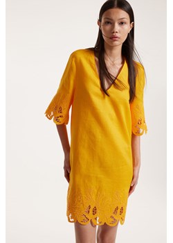 H & M - Lniana sukienka z haftem angielskim - Żółty ze sklepu H&M w kategorii Sukienki - zdjęcie 172330458