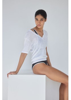 H & M - Dżersejowy lniany T-shirt z dekoltem w serek - Biały ze sklepu H&M w kategorii Bluzki damskie - zdjęcie 172330485