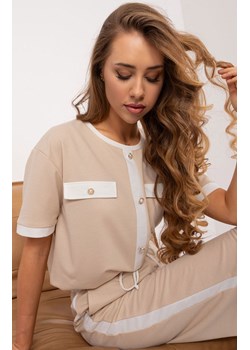 Beżowa bluzka damska z ozdobnymi guzikami LK-BZ-509610.42, Kolor beżowy, Rozmiar S/M, Lakerta ze sklepu Primodo w kategorii Bluzki damskie - zdjęcie 172332117