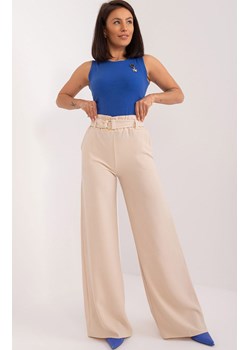 Spodnie z szeroką nogawką jasnobeżowe WN-SP-8265.25, Kolor jasnobeżowy, Rozmiar S, Rue Paris ze sklepu Primodo w kategorii Spodnie damskie - zdjęcie 172332169