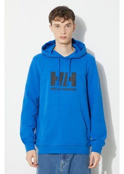 Helly Hansen bluza bawełniana HH LOGO HOODIE męska kolor niebieski z kapturem z aplikacją 33977 ze sklepu PRM w kategorii Bluzy męskie - zdjęcie 172332717