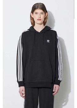 adidas Originals bluza 3-Stripes Hoodie damska kolor czarny z kapturem z aplikacją IU2418 ze sklepu PRM w kategorii Bluzy damskie - zdjęcie 172333099