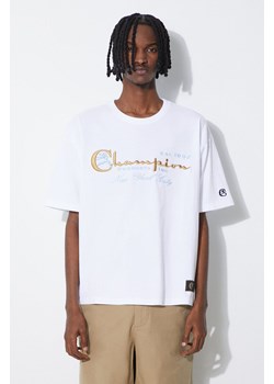 Champion t-shirt bawełniany męski kolor biały z aplikacją 219998 ze sklepu PRM w kategorii T-shirty męskie - zdjęcie 172334157