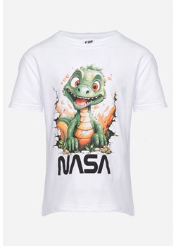 Biała Bawełniana Koszulka T-shirt z Nadrukiem Dinozaura Ugnalia ze sklepu Born2be Odzież w kategorii T-shirty chłopięce - zdjęcie 172335877