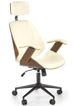 Designerski obrotowy fotel tapicerowany orzech + kremowy - Adler ze sklepu Edinos.pl w kategorii Krzesła do biurka - zdjęcie 172343399