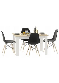 Skandynawski stół biały + dąb sonoma i cztery czarne krzesła - Etos ze sklepu Edinos.pl w kategorii Zestawy mebli kuchennych - zdjęcie 172344189