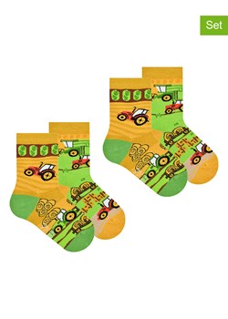 Spox Sox Skarpety antypoślizgowe (2 pary) &quot;Tractors&quot; w kolorze zielono-żółtym ze sklepu Limango Polska w kategorii Skarpetki dziecięce - zdjęcie 172347169
