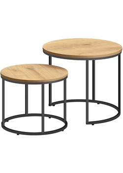 Komplet 2 okrągłych stolików kawowych dąb - Gianis 3X ze sklepu Edinos.pl w kategorii Stoliki kawowe - zdjęcie 172349565
