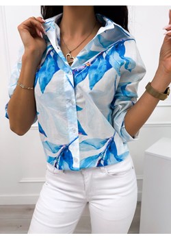 Kremowa Koszula w Niebieski Wzór ze sklepu ModnaKiecka.pl w kategorii Koszule damskie - zdjęcie 172351855