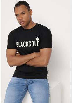 Czarna Klasyczna Koszulka z Bawełny z Ozdobnym Napisem Altima ze sklepu Born2be Odzież w kategorii T-shirty męskie - zdjęcie 172354955
