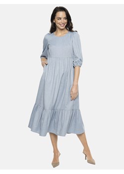 Długa rozkloszowana sukienka z bufiastymi rękawami  Potis & Verso Russet ze sklepu Eye For Fashion w kategorii Sukienki - zdjęcie 172355406