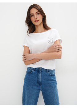 Mohito - Bawełniany t-shirt z nadrukiem - biały ze sklepu Mohito w kategorii Bluzki damskie - zdjęcie 172355546