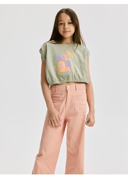Reserved - Bawełniane spodnie straight - brzoskwiniowy ze sklepu Reserved w kategorii Spodnie dziewczęce - zdjęcie 172357228