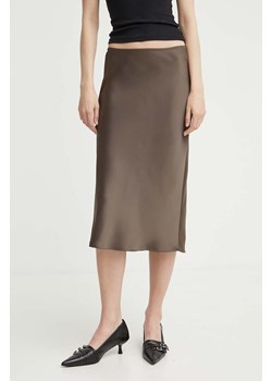 Samsoe Samsoe spódnica kolor brązowy midi prosta ze sklepu ANSWEAR.com w kategorii Spódnice - zdjęcie 172358139