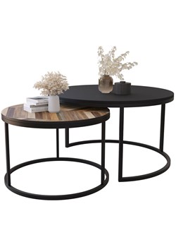 Podwójny okrągły stolik kawowy do salonu czarny + deska - Onrero 4X ze sklepu Edinos.pl w kategorii Stoliki kawowe - zdjęcie 172359496