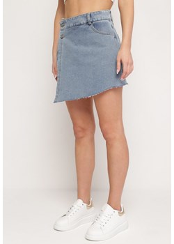 Niebieskie   Jeansowe Szorty Imitujące Spódniczkę Mini z Asymetryczną Zakładką  Moonfia ze sklepu Born2be Odzież w kategorii Szorty - zdjęcie 172360387