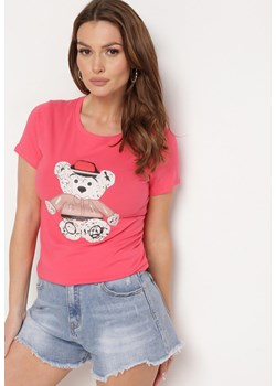 Różowy T-shirt Bawełniany z Nadrukiem Rusolia ze sklepu Born2be Odzież w kategorii Bluzki damskie - zdjęcie 172360839