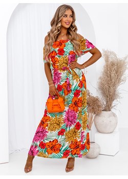 Wzorzysta długa sukienka typu hiszpanka Sellenie - wzór 1 - wzór 1 ze sklepu pakuten.pl w kategorii Sukienki - zdjęcie 172362328