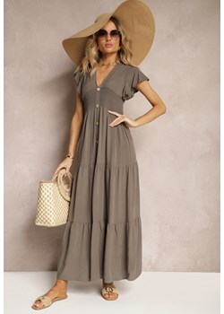 Ciemnobeżowa Sukienka z Wiskozy Lobsy ze sklepu Renee odzież w kategorii Sukienki - zdjęcie 172364295