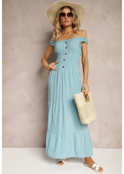 Niebieska Sukienka z Bawełny na Ramiączkach z Gumką w Talii i Guzikami Dunvia ze sklepu Renee odzież w kategorii Sukienki - zdjęcie 172364325