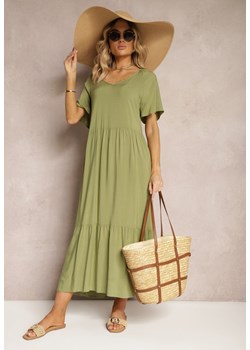 Zielona Wiskozowa Sukienka z Krótkim Rękawem o Rozkloszowanym Kroju Delantia ze sklepu Renee odzież w kategorii Sukienki - zdjęcie 172364415