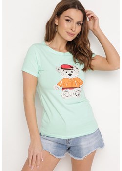 Miętowy T-shirt Bawełniany z Nadrukiem Rusolia ze sklepu Born2be Odzież w kategorii Bluzki damskie - zdjęcie 172364957