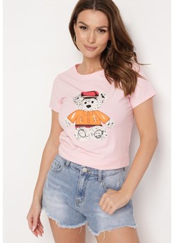 Jasnoróżowy T-shirt Bawełniany z Nadrukiem Rusolia ze sklepu Born2be Odzież w kategorii Bluzki damskie - zdjęcie 172366309