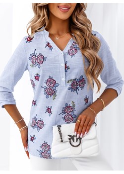Niebieska bluzka koszulowa ze stójką Apera - niebieski ze sklepu pakuten.pl w kategorii Bluzki damskie - zdjęcie 172377256