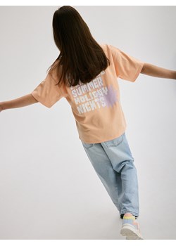 Reserved - T-shirt z nadrukiem - brzoskwiniowy ze sklepu Reserved w kategorii Bluzki dziewczęce - zdjęcie 172378077