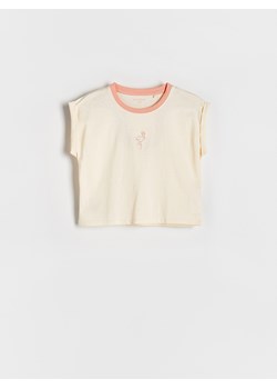 Reserved - T-shirt z haftem - kremowy ze sklepu Reserved w kategorii Bluzki dziewczęce - zdjęcie 172378175