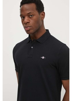 Gant polo bawełniane kolor czarny gładki ze sklepu ANSWEAR.com w kategorii T-shirty męskie - zdjęcie 172378679