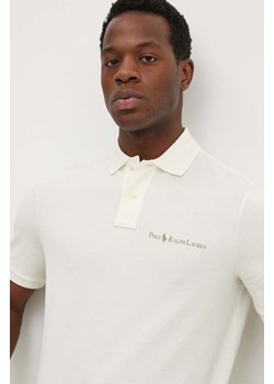 Polo Ralph Lauren polo bawełniane kolor beżowy gładki 710950131001 ze sklepu ANSWEAR.com w kategorii T-shirty męskie - zdjęcie 172378689
