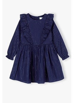 Granatowa bawełniana sukienka  ozdobnymi falbankami ze sklepu 5.10.15 w kategorii Sukienki dziewczęce - zdjęcie 172378838