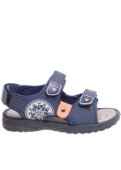 Granatowe sandały chłopięce na rzepy z kolorowym printem /E2-2 16169 T286/ ze sklepu Pantofelek24.pl w kategorii Sandały dziecięce - zdjęcie 172380608