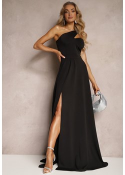 Czarna Sukienka o Rozkloszowanym Kroju na Jedno Ramię z Głębokim Rozcięciem Efiela ze sklepu Renee odzież w kategorii Sukienki - zdjęcie 172380629