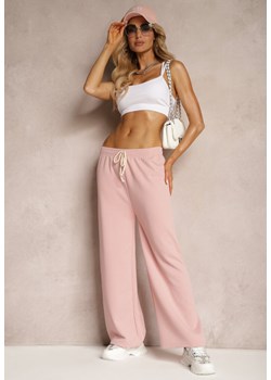 Różowe Spodnie z Szerokimi Nogawkami i Gumką w Talii Uxelia ze sklepu Renee odzież w kategorii Spodnie damskie - zdjęcie 172380659