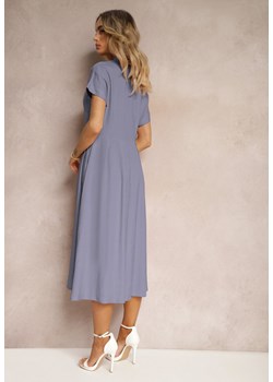 Niebieska Sukienka Koszulowa z Lnem i Wiskozą Jucilla ze sklepu Renee odzież w kategorii Sukienki - zdjęcie 172380686