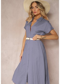 Niebieska Sukienka Koszulowa z Lnem i Wiskozą Jucilla ze sklepu Renee odzież w kategorii Sukienki - zdjęcie 172380689
