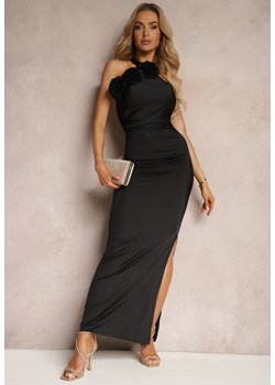 Czarna Sukienka o Dopasowanym Kroju z Aplikacjami w Kształcie Kwiatów bez Rękawów Dimanthe ze sklepu Renee odzież w kategorii Sukienki - zdjęcie 172380836