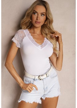 Biały T-shirt ze Zdobieniami z Koronki Romolia ze sklepu Renee odzież w kategorii Bluzki damskie - zdjęcie 172380876