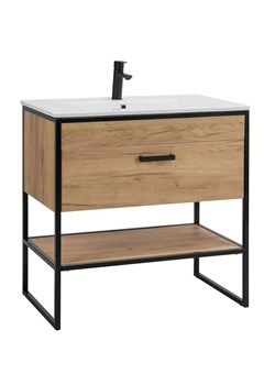 Szafka łazienkowa z umywalką dąb craft - Favero 3S 80 cm ze sklepu Edinos.pl w kategorii Szafki i regały łazienkowe - zdjęcie 172381296