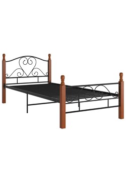 Metalowe łóżko jednoosobowe czarny + ciemny dąb 100x200 cm - Dexir ze sklepu Edinos.pl w kategorii Łóżka i materace - zdjęcie 172381839