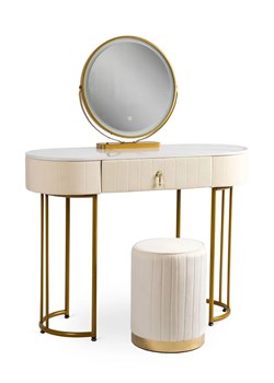 Kremowa toaletka glamour z lustrem i pufą - Erton 3X ze sklepu Edinos.pl w kategorii Toaletki - zdjęcie 172381846