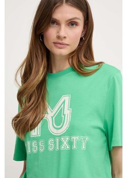 Miss Sixty t-shirt z domieszką jedwabiu SJ3520 S/S T-SHIRT kolor zielony 6L2SJ3520000 ze sklepu ANSWEAR.com w kategorii Bluzki damskie - zdjęcie 172382787
