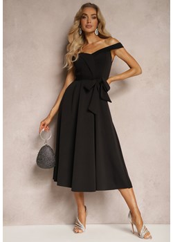 Czarna Sukienka Wieczorowa Hiszpanka z Materiałowym Paskiem Yellia ze sklepu Renee odzież w kategorii Sukienki - zdjęcie 172386829