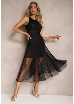 Czarna Taliowana Sukienka z Dołem z Tiulowej Siateczki Uisolia ze sklepu Renee odzież w kategorii Sukienki - zdjęcie 172386859