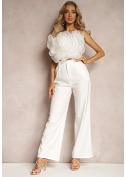Biały Komplet Garniturowe Spodnie Top z Aplikacją 3D na Regulowanych Ramiączkach Grendlea ze sklepu Renee odzież w kategorii Komplety i garnitury damskie - zdjęcie 172386975